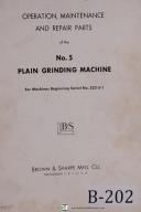 Brown & Sharpe-Brown & Sharpe 5 Plain Grinder Operation, Maintenance & Parts Manual-#5-3\" x 12\"-3\" x 18\"-5-No. 5-01